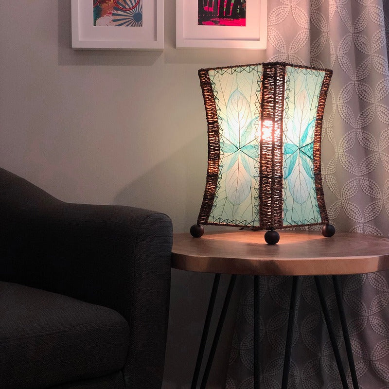 hourglass leaf table lamp blue styled