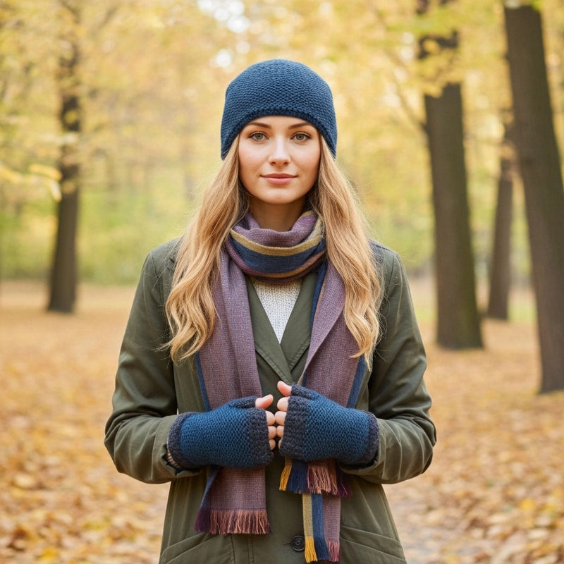 Shupaca Alpaca Sunspot scarf featuring soft, warm beige and brown tones with a lightweight, cozy alpaca fiber texture.