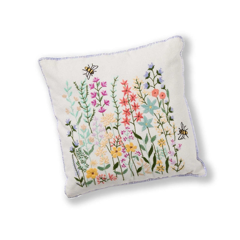 Bees & Blooms Embroidered Pillow