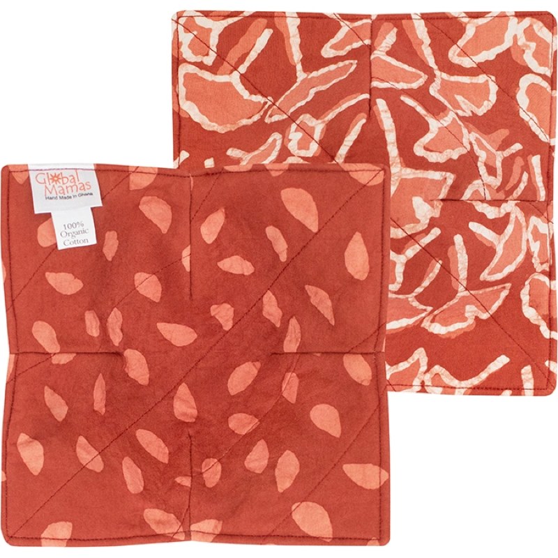 Ginkgo Rust bowl cozy showcasing warm, textured fabric design for protecting hands from hot bowls.