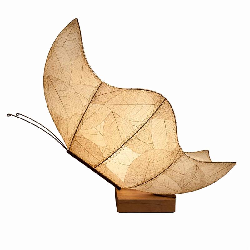 Eangee large butterfly table lamp with natural finish, featuring butterfly-shaped design and warm lighting.