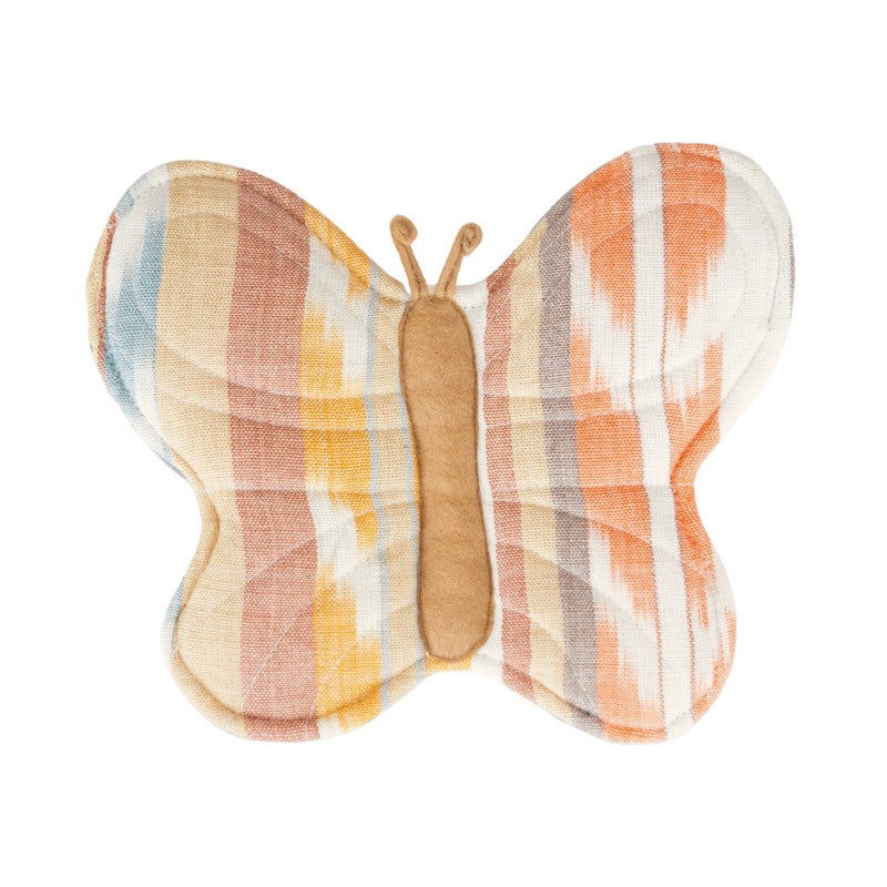 Colorful butterfly-shaped potholder from Upavim with vibrant woven design, perfect for protecting hands while handling hot cookware.