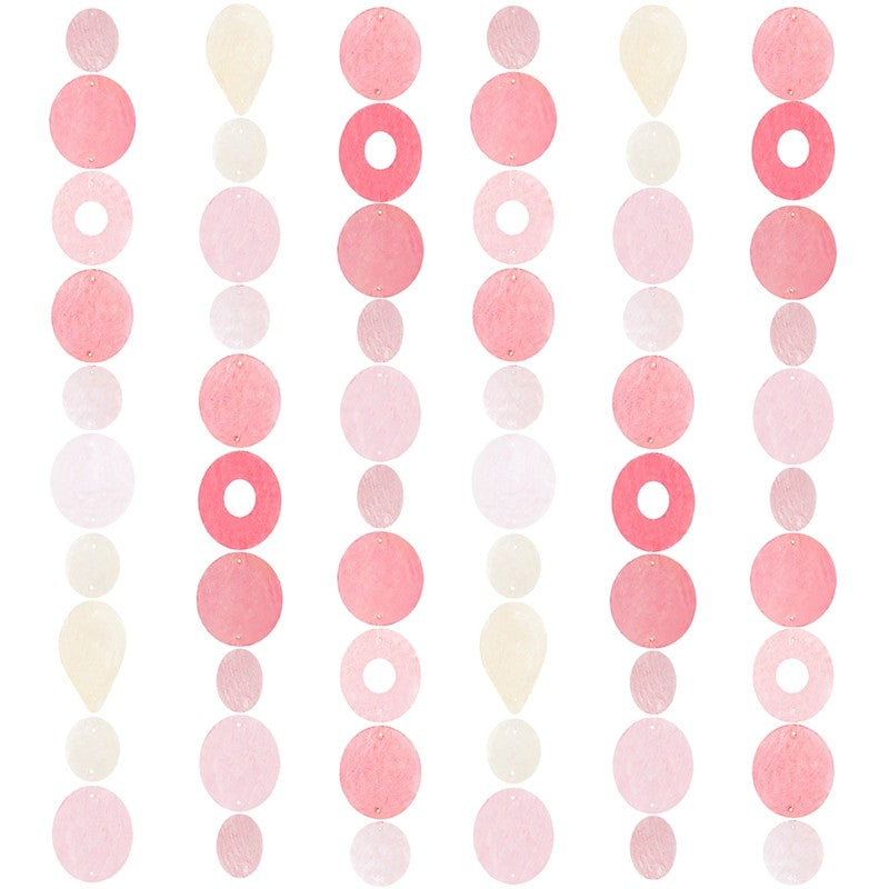 Pink Capiz shell strand by Zen-Zen featuring shimmering, translucent shells arranged in a delicate, decorative necklace or garland.