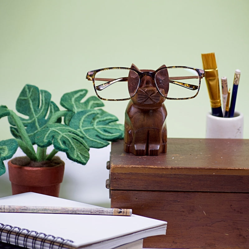 Matr Boomie cat-shaped eyeglass holder with intricate design, ideal for organizing and displaying eyeglasses or sunglasses.