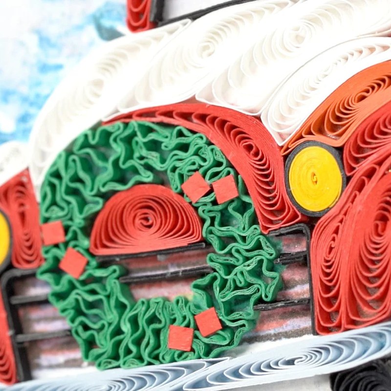 Decorative Christmas truck quilling card by Quilling Card featuring intricate paper art of a festive holiday vehicle.