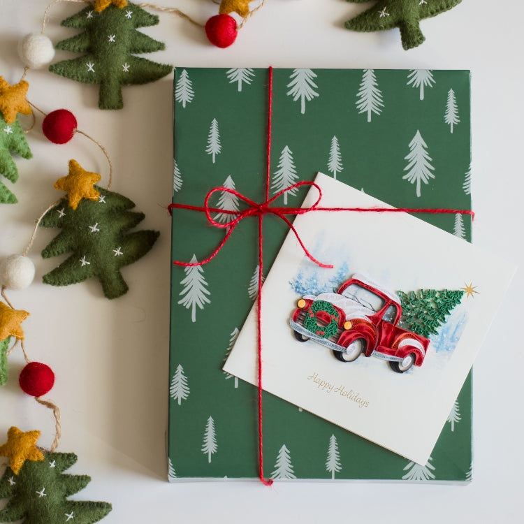 Christmas Truck Quilling Card featuring a colorful paper quilled truck design for holiday greeting or decoration.