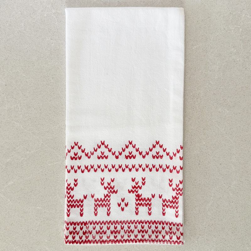 Cotton Tea Towel - Reindeer Sweater Red