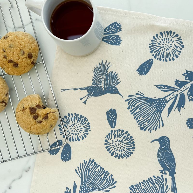 Cotton Tea Towel Sunbird Steel Blue