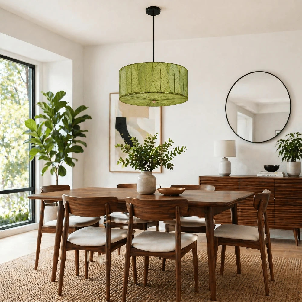 Drum Pendant 24” Leaf Lamp - Green