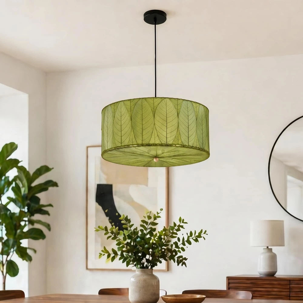 Drum Pendant 24” Leaf Lamp - Green