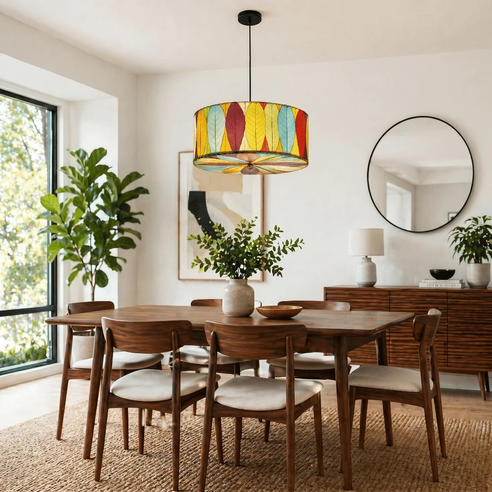 Drum Pendant 24” Leaf Lamp - Multi