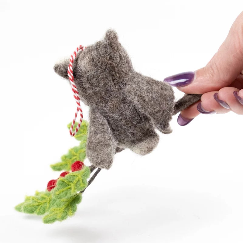 Felt Owl on a Branch with Berries Ornament