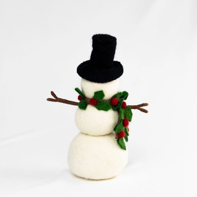 Felt Snowman with Holly Scarf Small