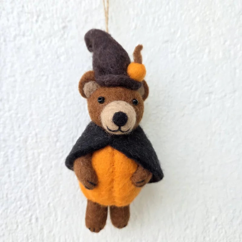 Felt Wizard Pumpkin Bear Ornament