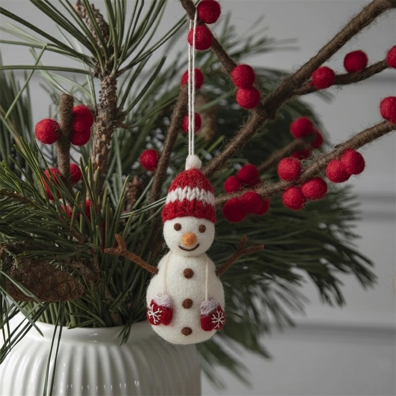Felt Snowman with Red Hat and Mittens Ornament