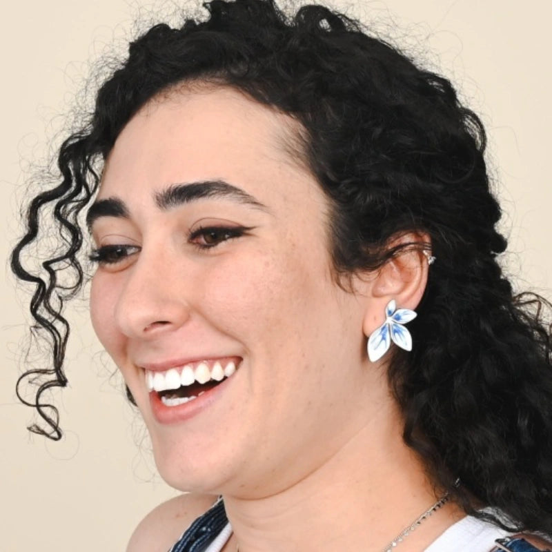 Flourish Blue & Silver Leaf Earrings