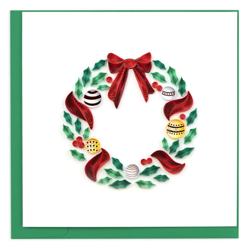 Holiday wreath with ornaments quilling card