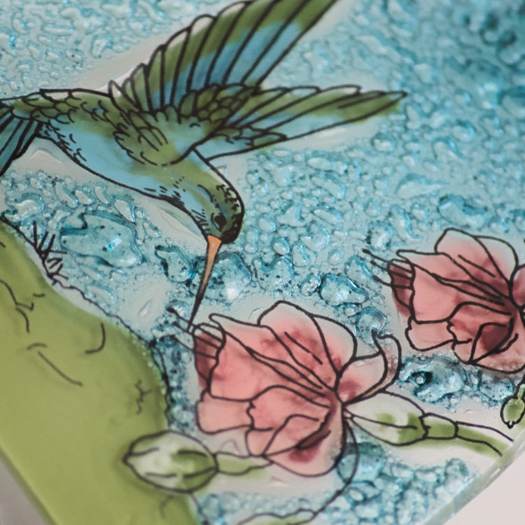 Green Hummingbird on Blue with Pink Flower Night Light