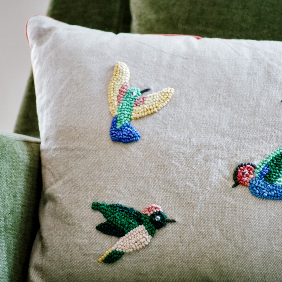 Hummingbirds Embroidered Pillow 12" x 20"