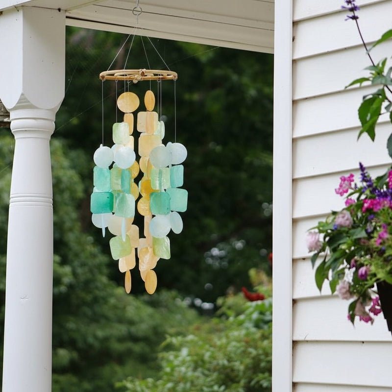 Medium Capiz Shell Chime - Tropical Flowers