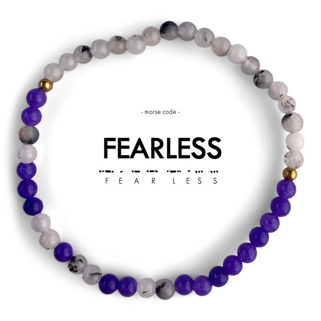 Morse Code Bracelet Fearless Rainbow Moonstone & Purple Jade