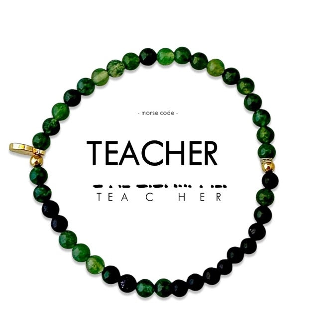 Morse Code Bracelet Teacher Moss Agate & Blue Sandstone