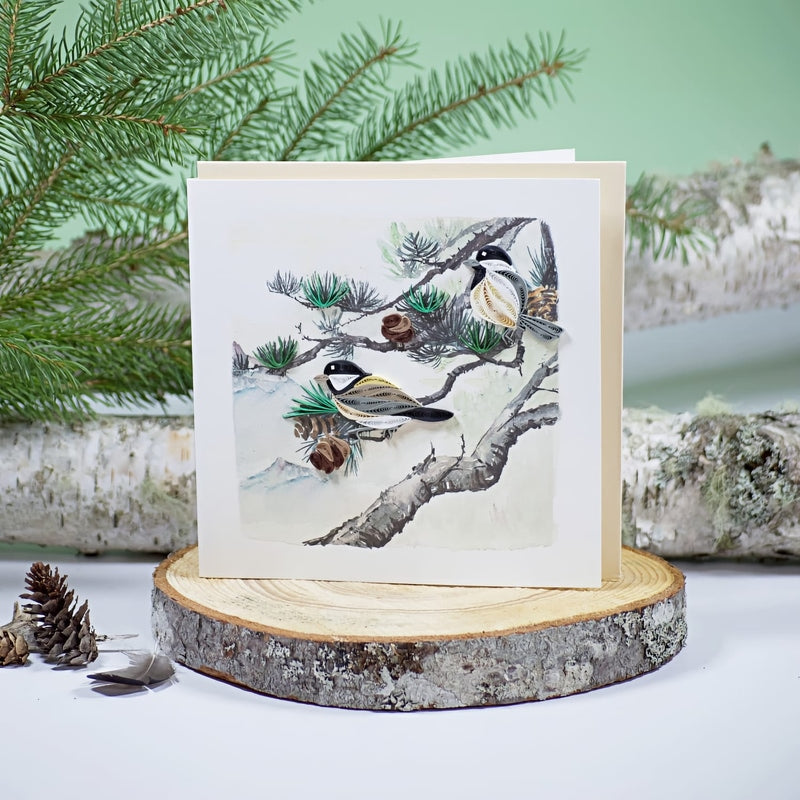 Pine Needles and Birds Quilling Card