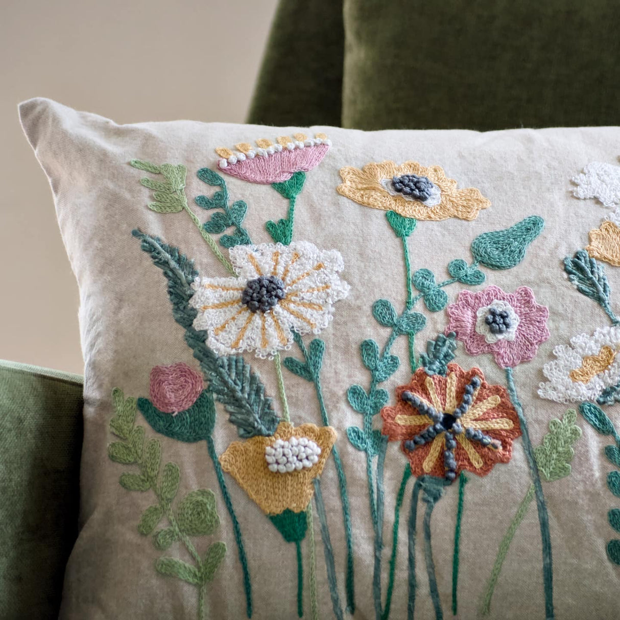 Perennials Embroidered Pillow 16" x 24"