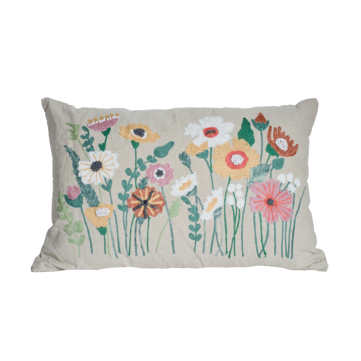 Perennials Embroidered Pillow 16" x 24"