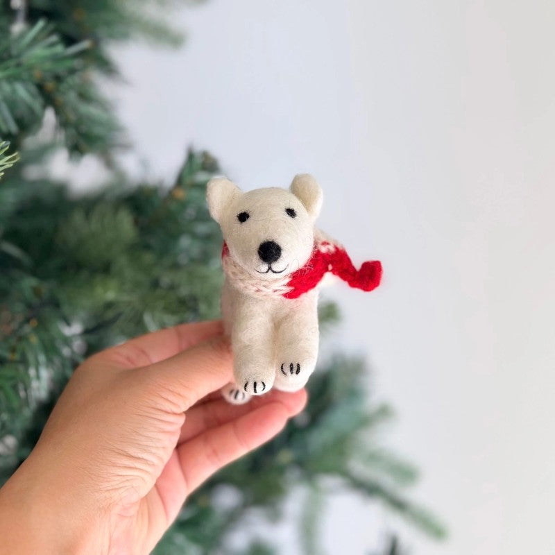 Polar Bear With Scarf Felt Ornament