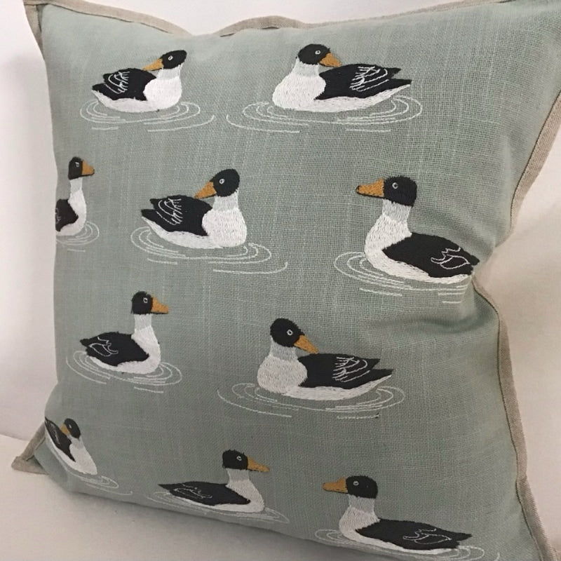 Puddle Ducks Embroidered Pillow 1