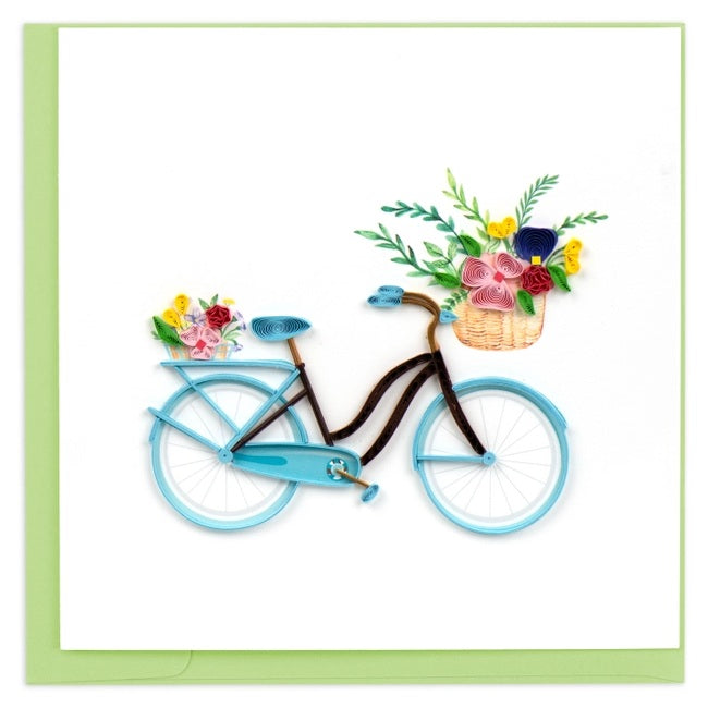 Quilling Card bicycle and flower basket greeting card featuring intricate paper quilling artwork for special occasions.