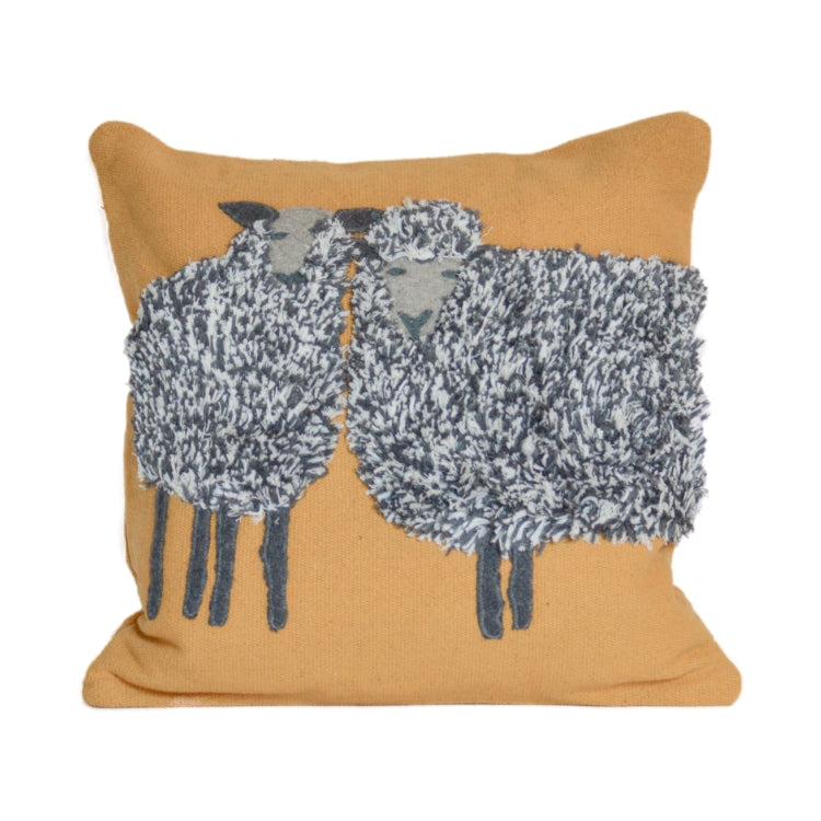 Sheep Duo Mustard PIllow White Background