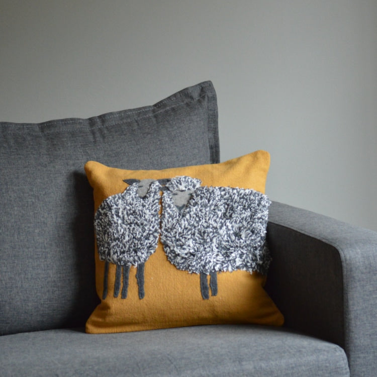 Sheep Duo Mustard Pillow Styled