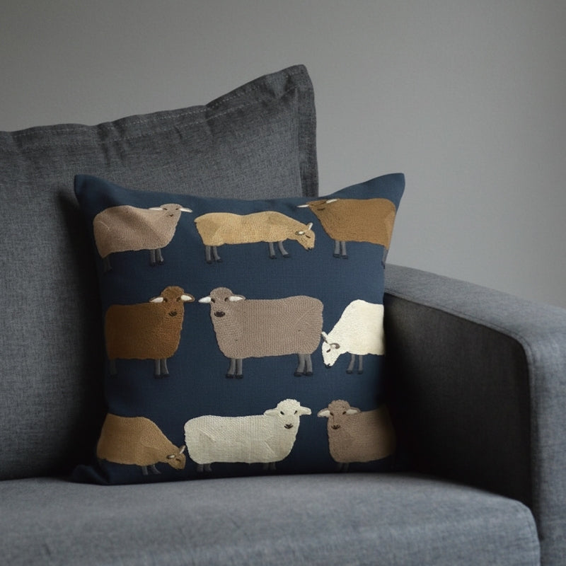 Sheep Pasture Embroidered Pillow