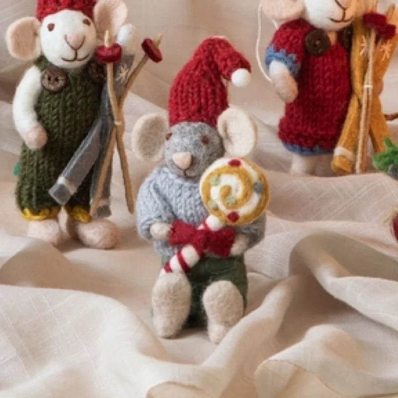 Small Grey Boy Mouse with Christmas Candy