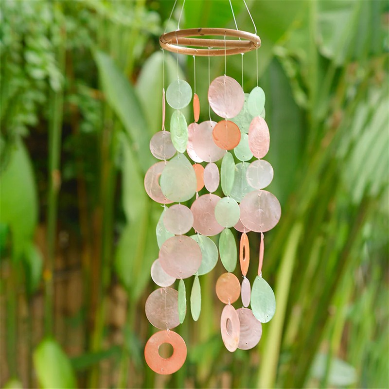 Small Round Capiz Chime - Bougainvillea 1