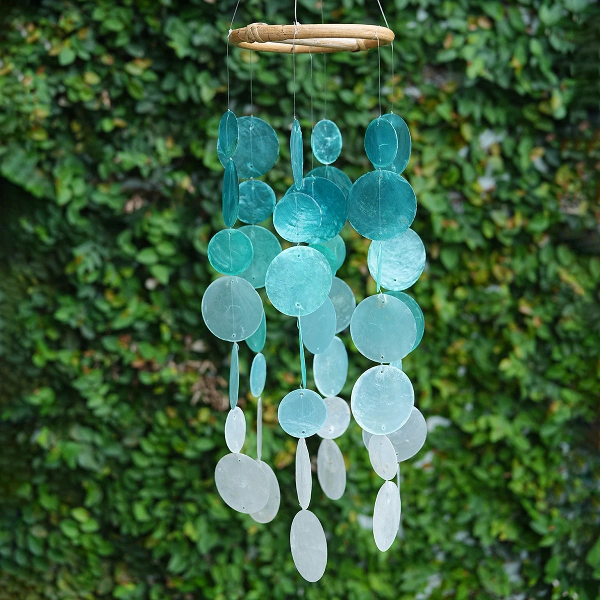 Small Round Capiz Shell Chime - Ombre Turquoise