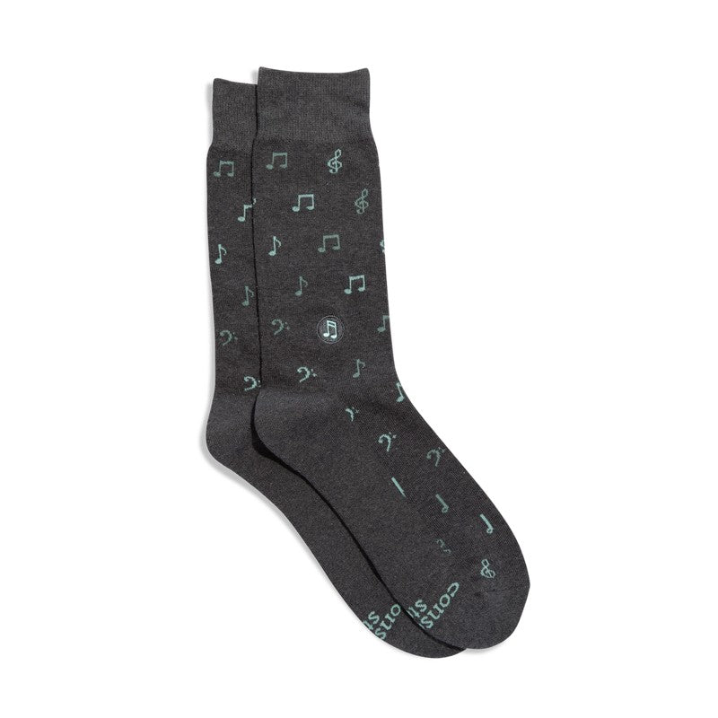 Socks that Support Music Grey Music Notes
