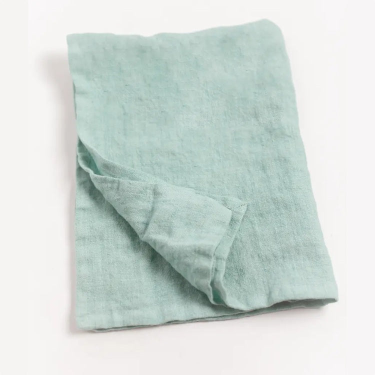 Stone washed linen tea towel ocean spray
