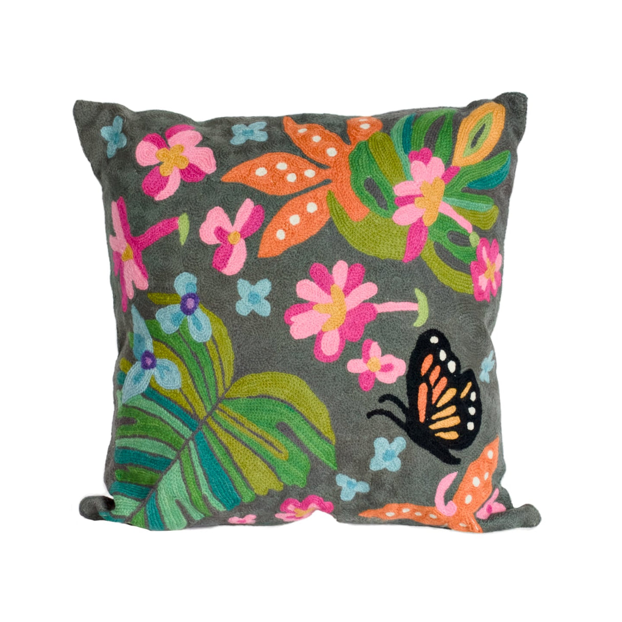 Tahiti 18” Chainstitch Pillow Charcoal