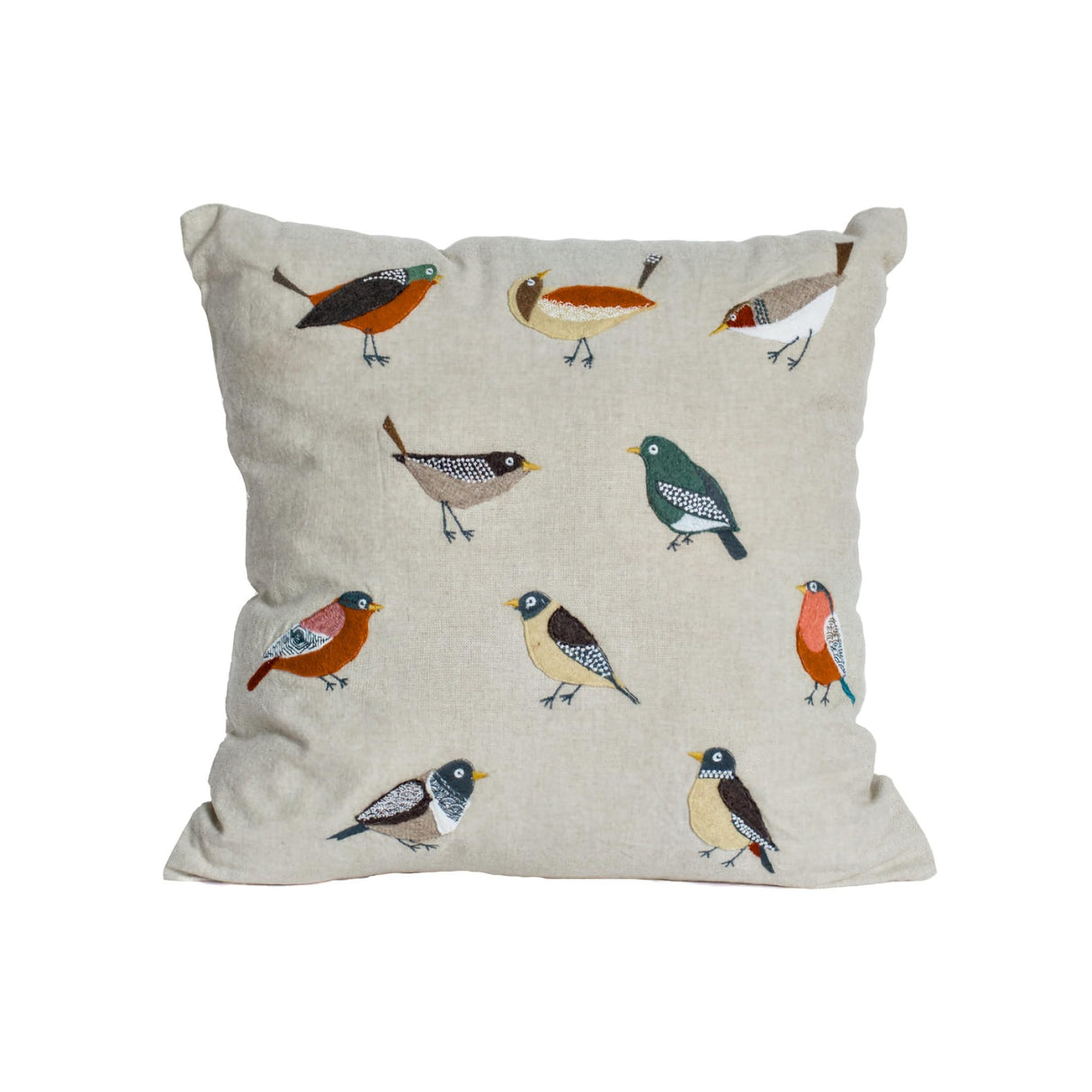 Ten Birds Embroidered Pillow