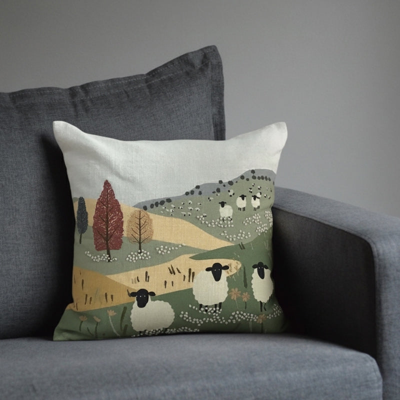Wandering Sheep Embroidered Pillow