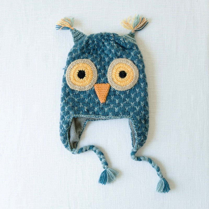 adult animal hat grey owl white background