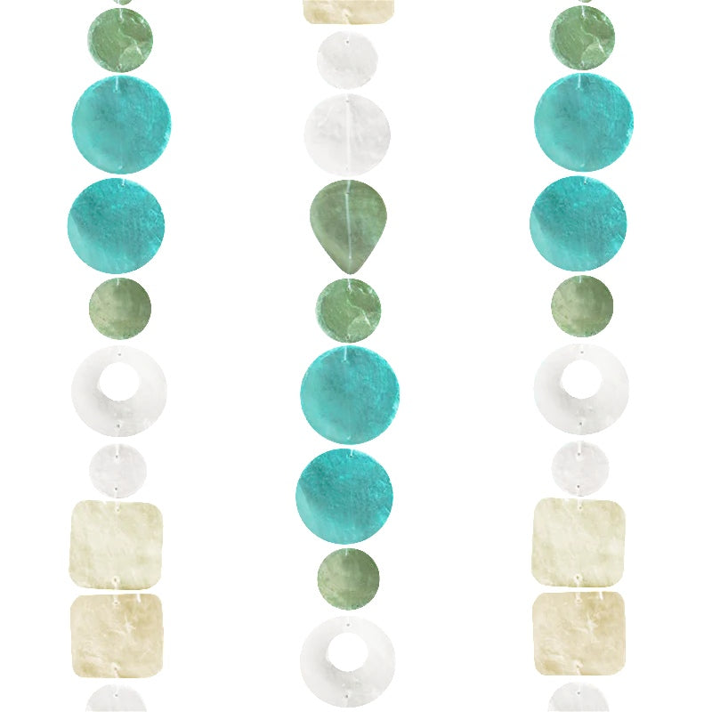 Capiz shell strand in spring meadow colors from Zen-Zen, showcasing shimmering, translucent shells arranged in a decorative strand.