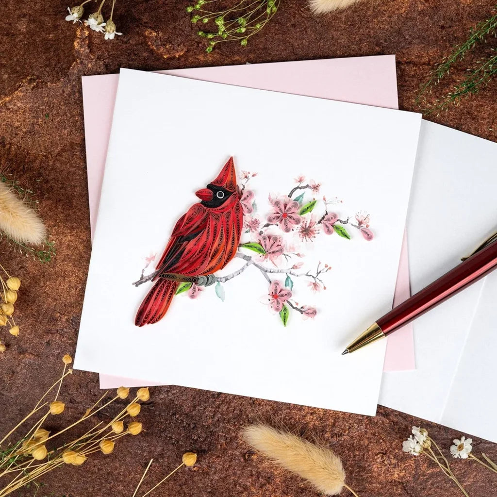 Cardinal & Cherry Blossom Quilling Card