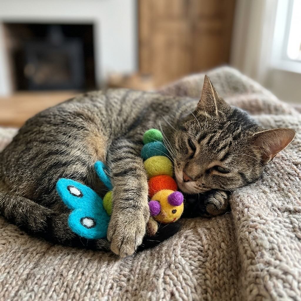 Caterpillar and Butterfly Wool Cat Toy Set of 2