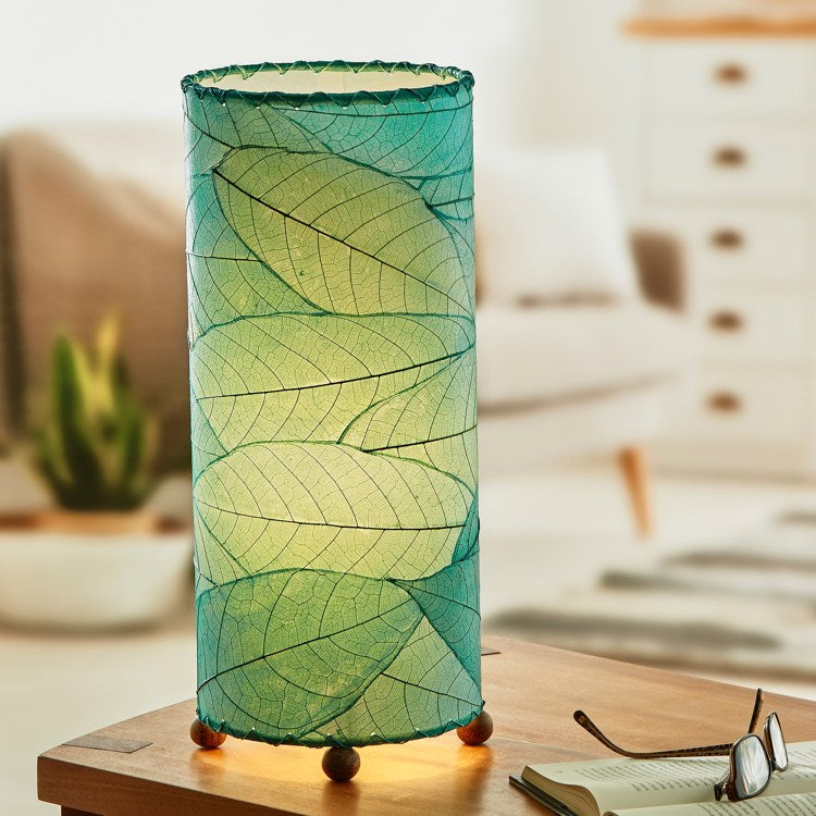 cocoa leaf table lamp blue styled 1