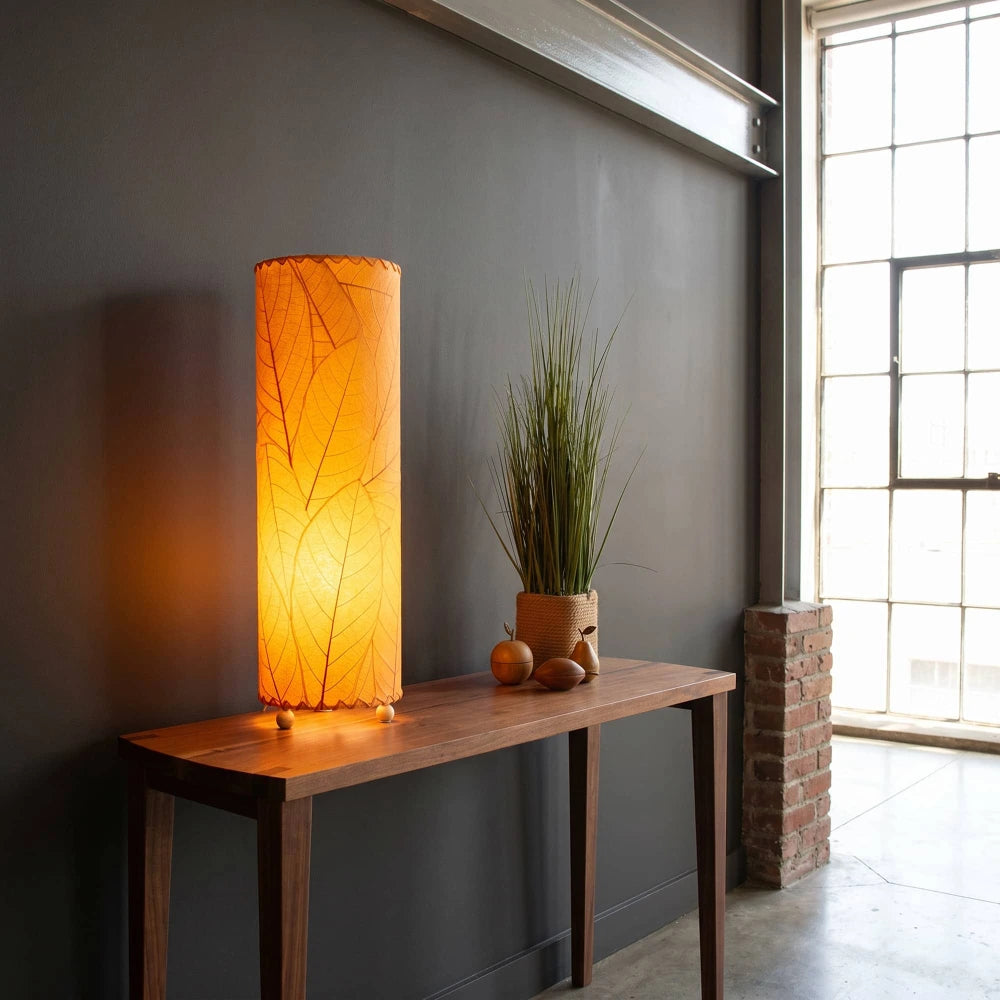 Cocoa Leaf Cylinder Leaf Lamp 24" - Orange