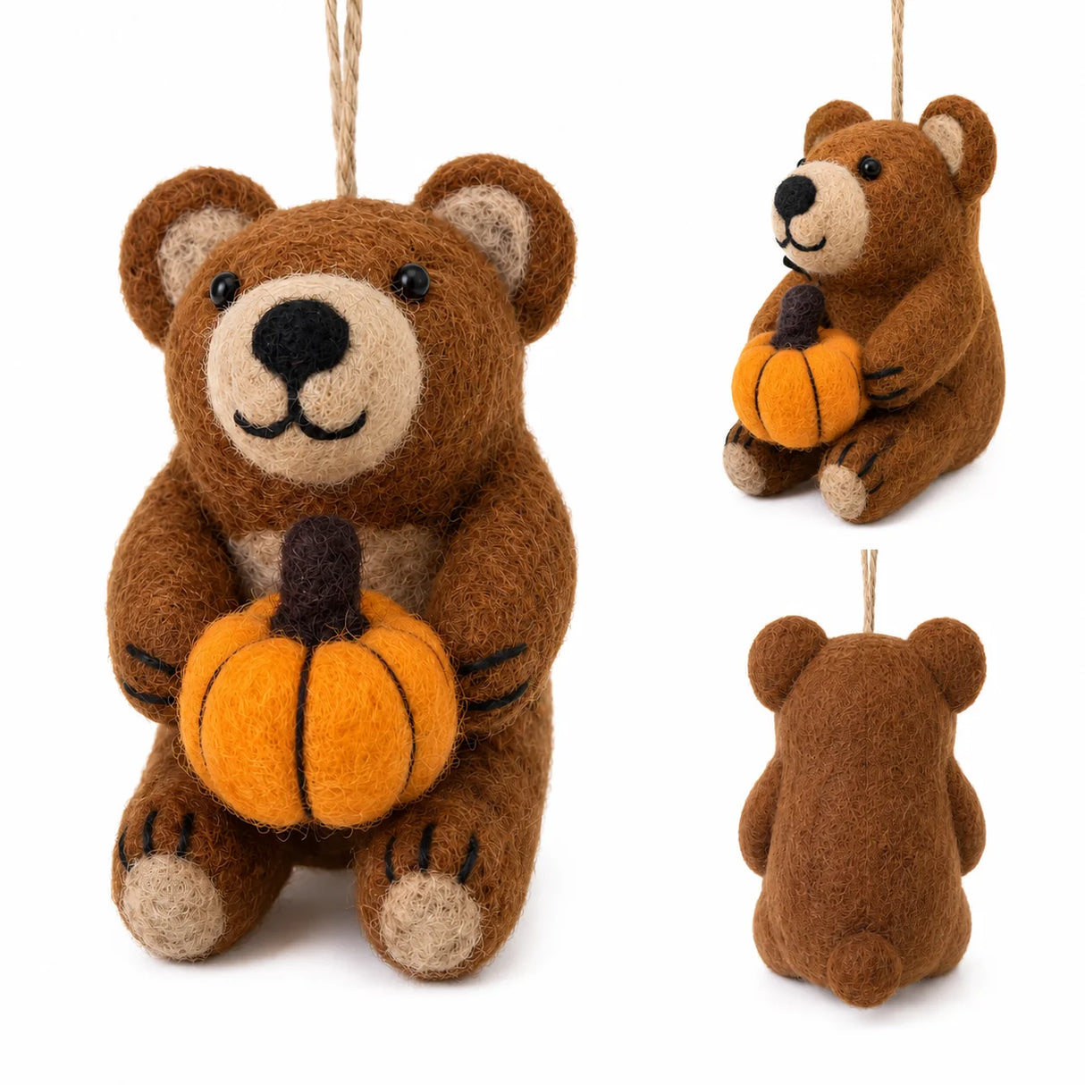 Felt Bear Holding Pumpkin Ornament